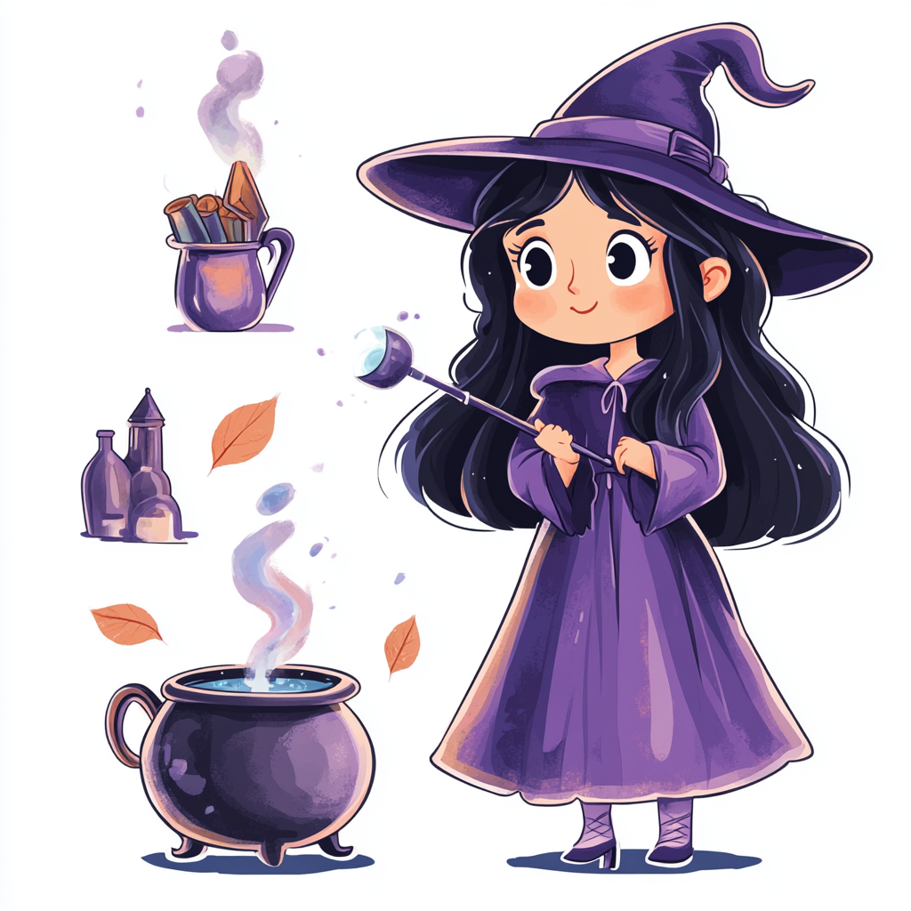 The Cute Witch Brewing Potions