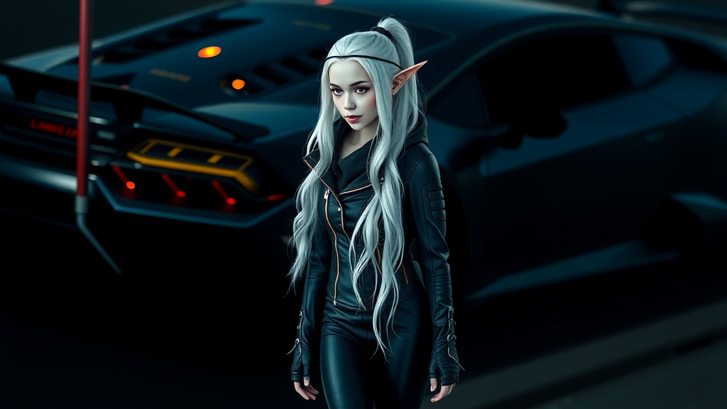 The Dark Night Elf Girl and Lamborghini Car