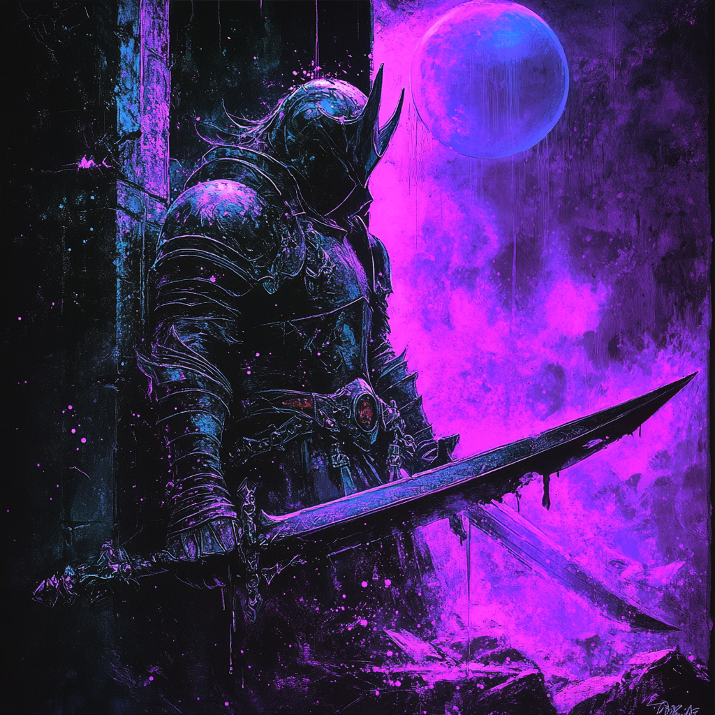 The Death Dealer warrior in neon lights