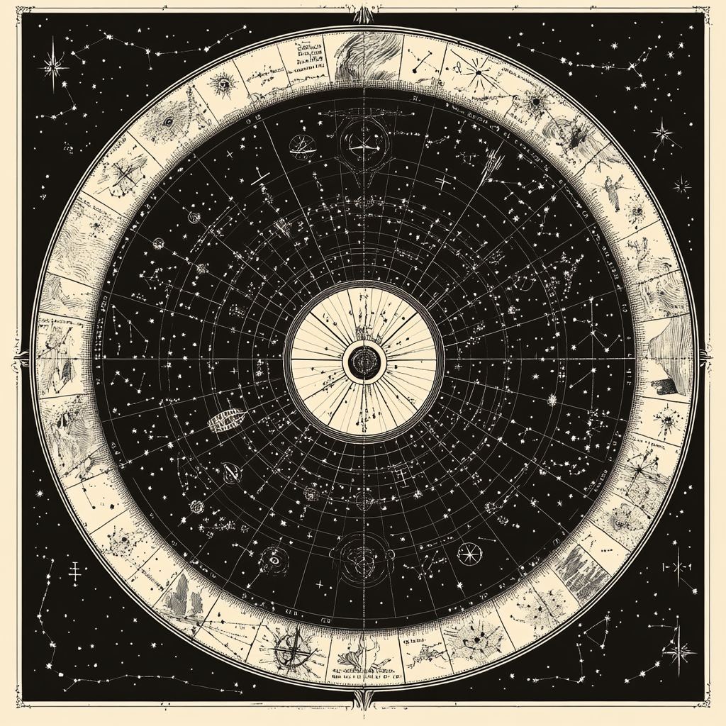 The Detailed Astrological Chart in Monochrome