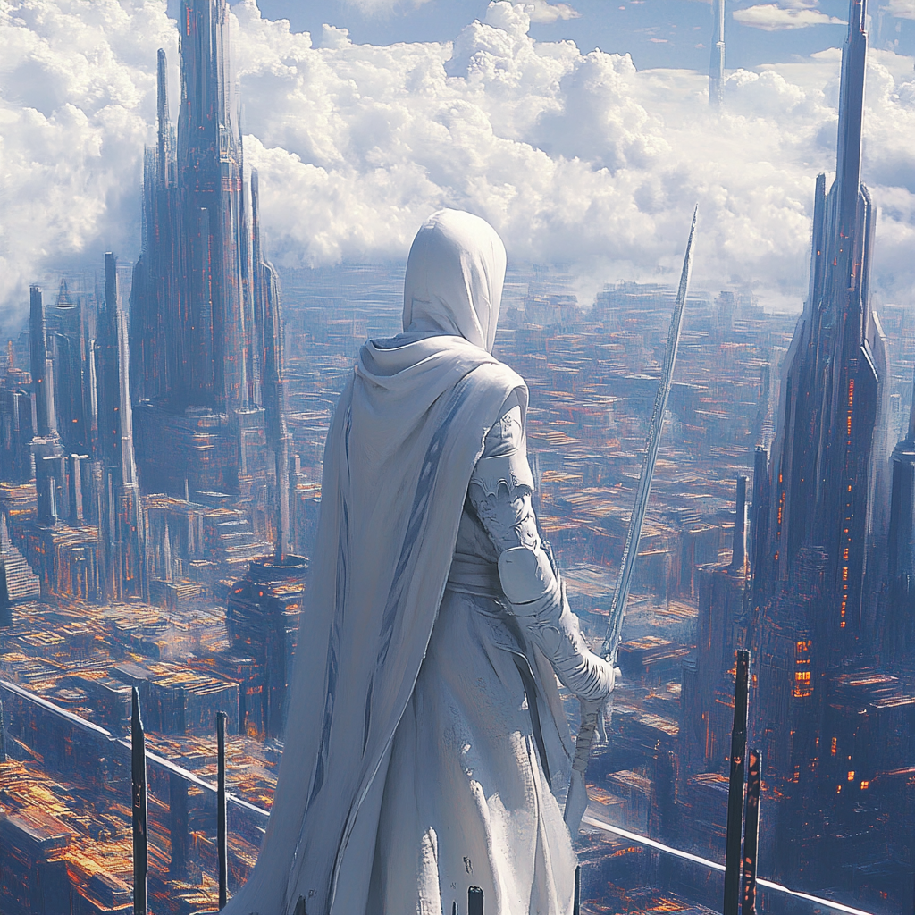 The Divine Guardian Overlooks Futuristic Religious City