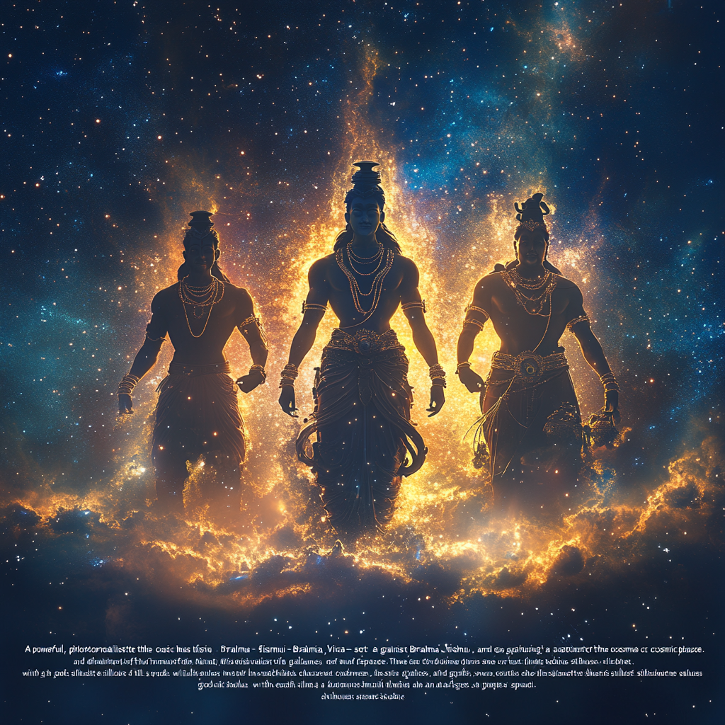 The Divine Trimurti Silhouettes in Cosmic Space