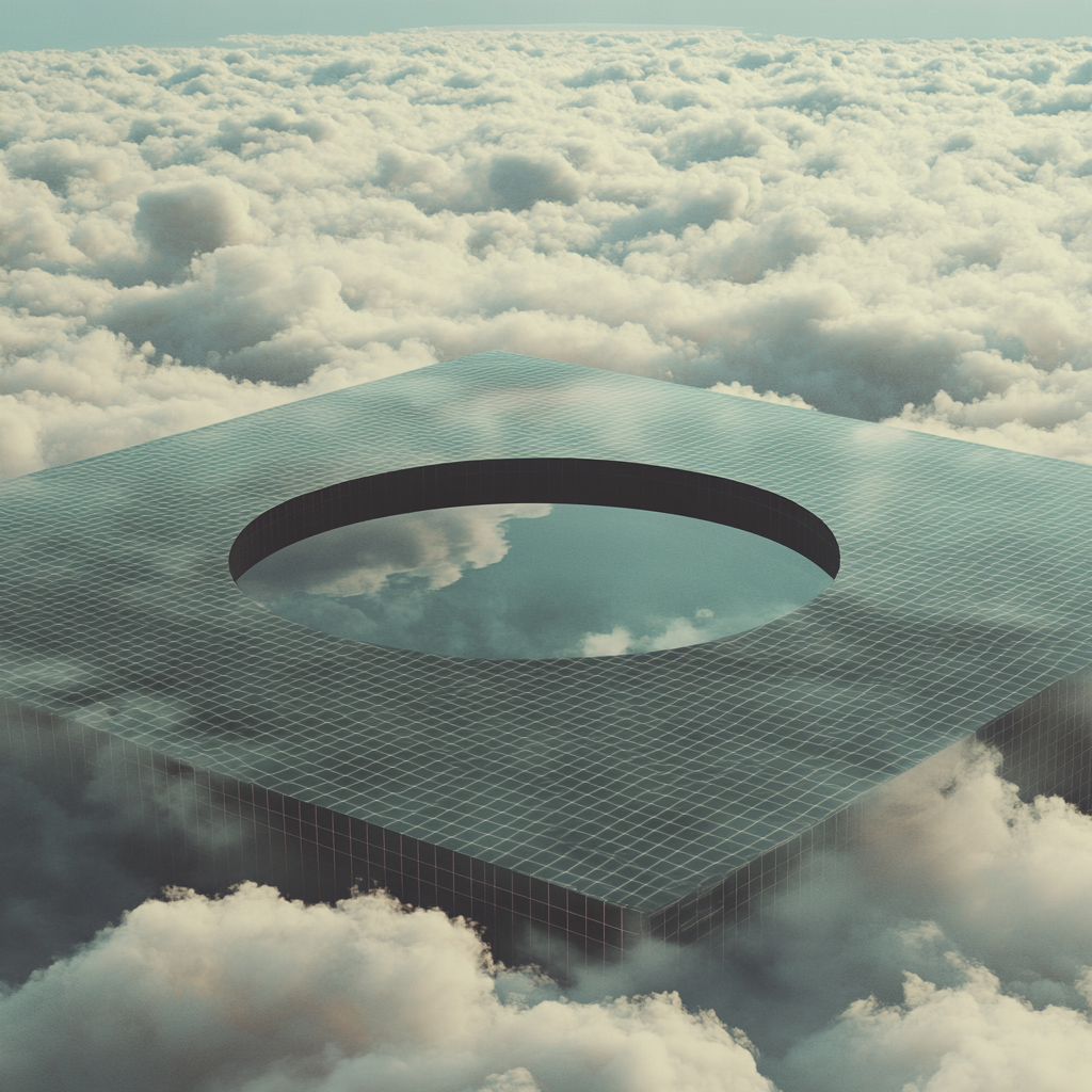 The Dreamlike Floating Pixelated Pool and Clouds