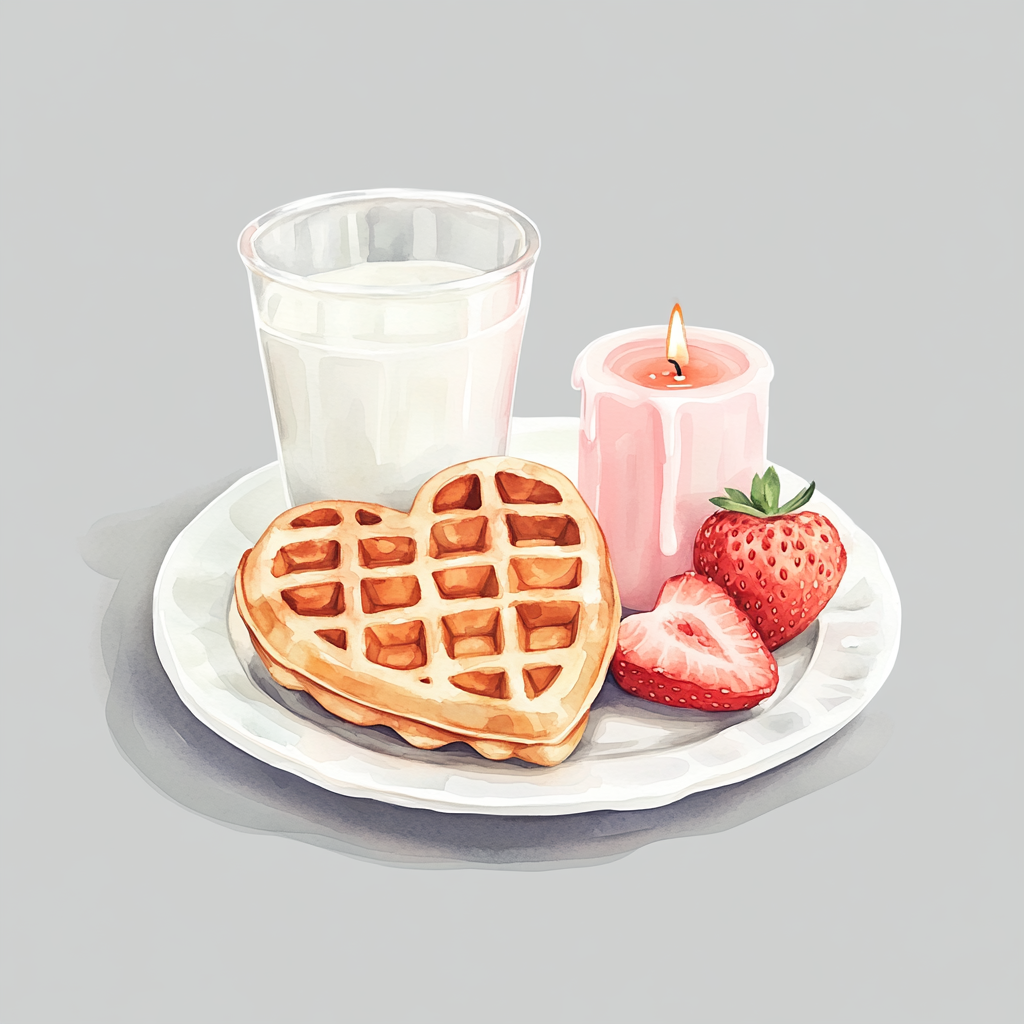 The Elegant Heart Waffle Breakfast with Candle