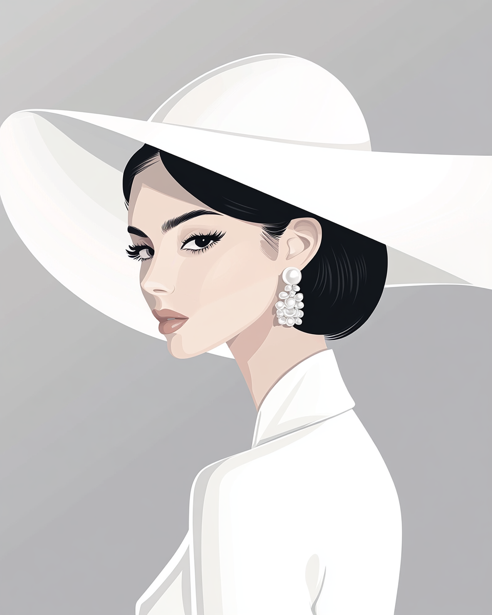 The Elegant Woman in White with Large Hat