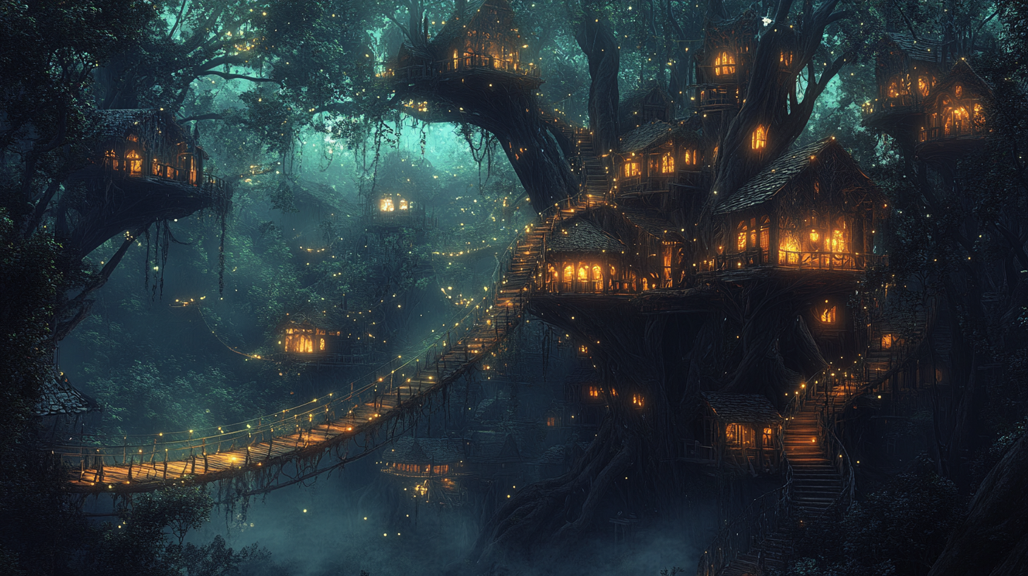 The Enchanted Elven City in a Towering Forest