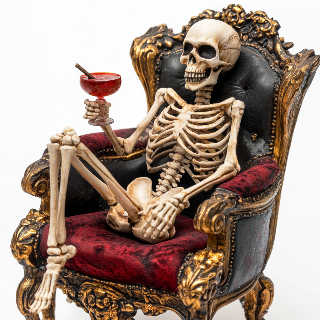 The Fancy Skeleton Enjoying a Cocktail in Chair