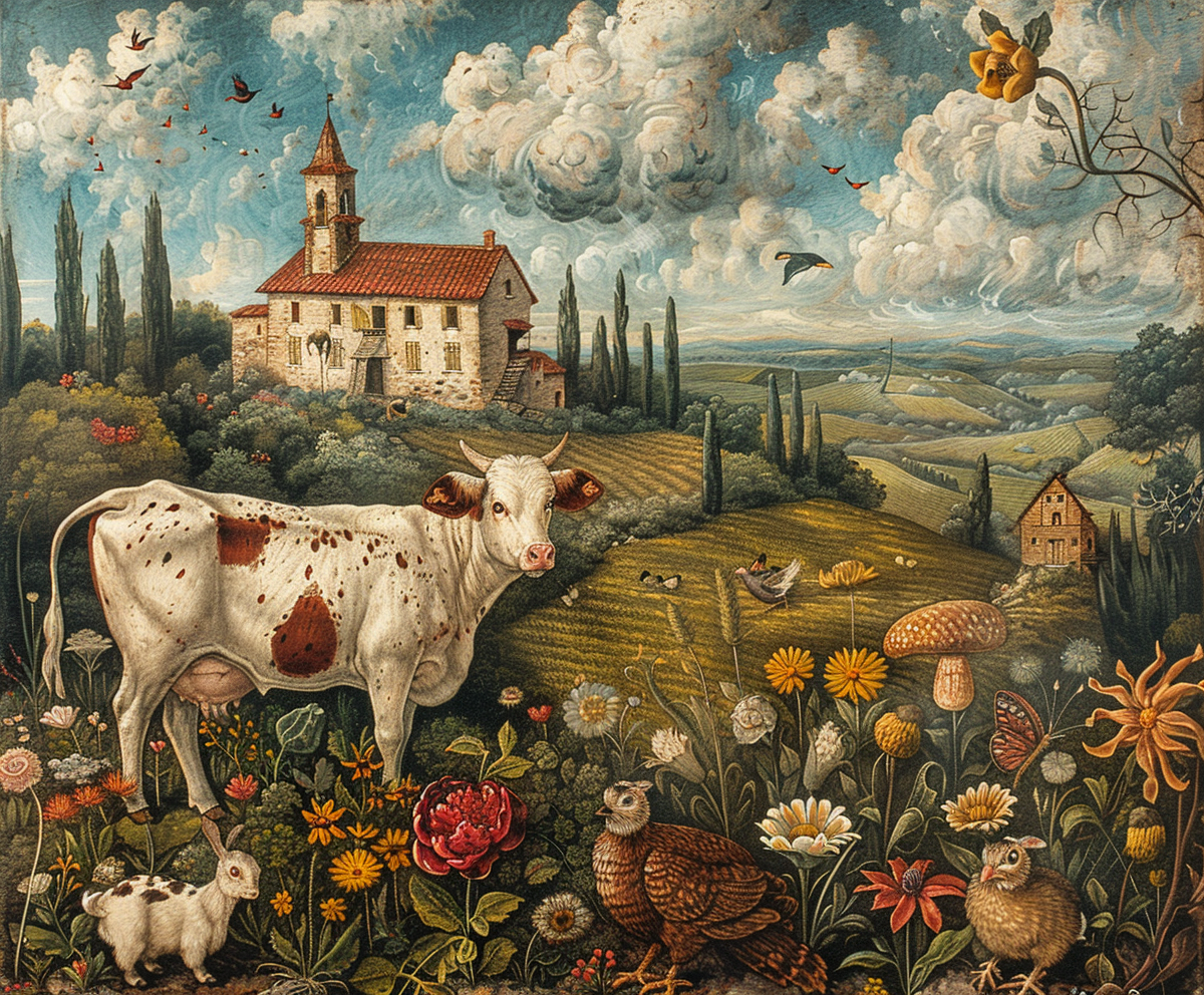 The Farm with Animals in a Painting