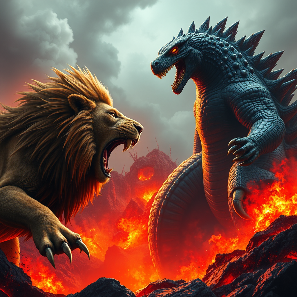 The Fiery Clash of Godzilla and Roaring Lion