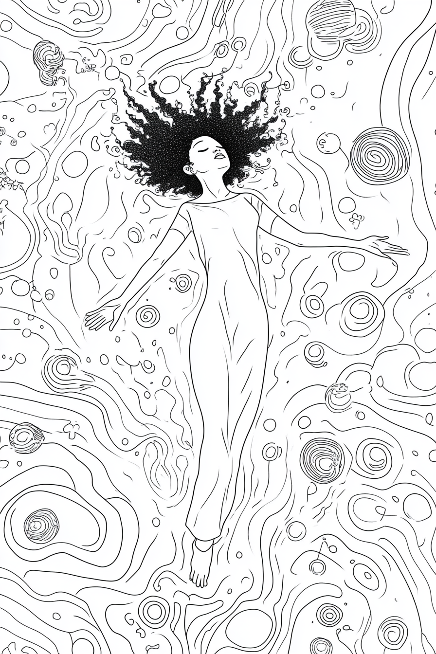 The Floating African American Woman Coloring Page