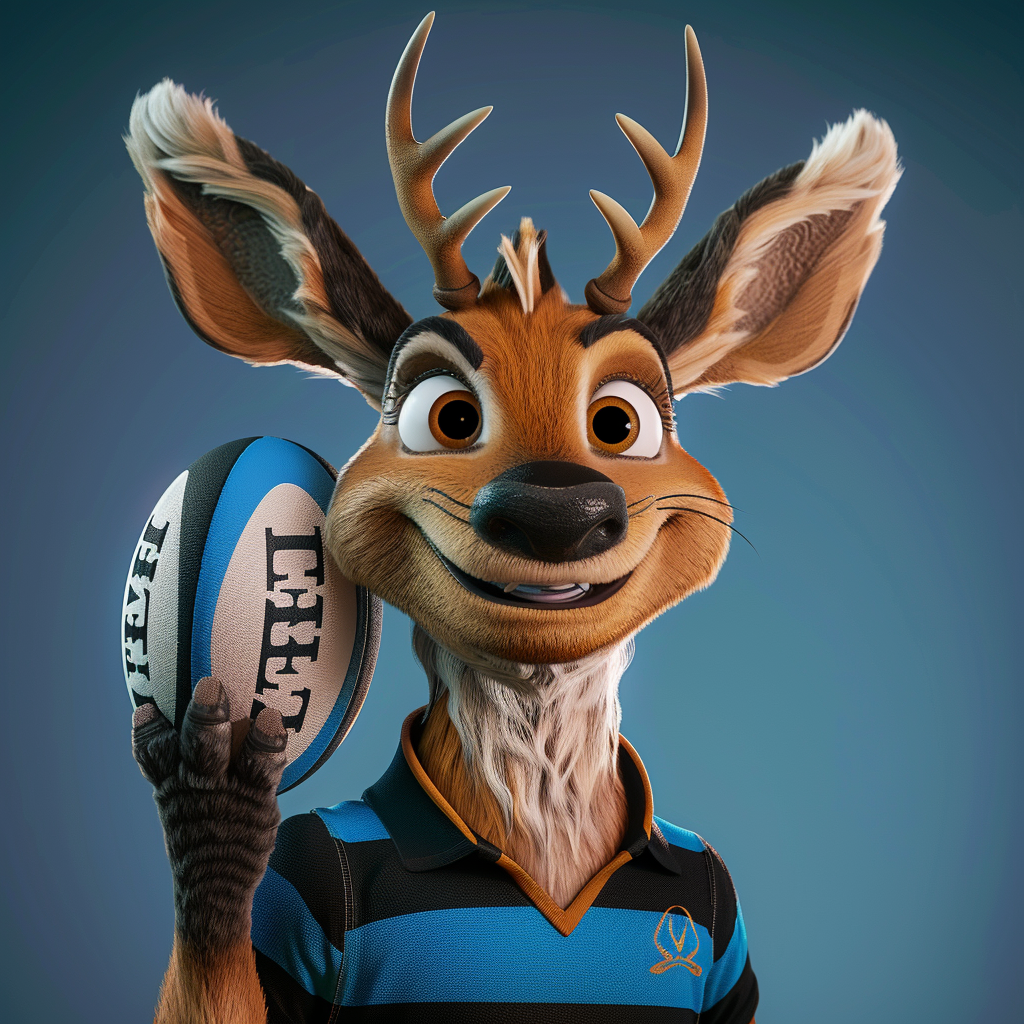 The Friendly Stag Mascot in Rugby Shirt