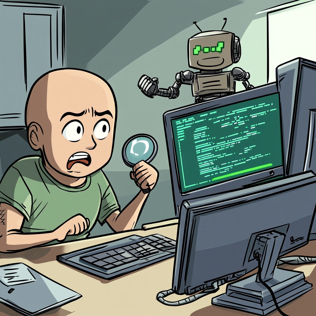 The Frustrated Guy and Happy Robot in Office