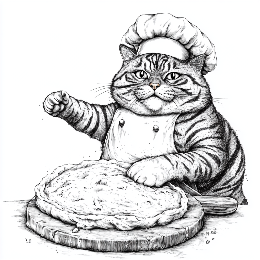 The Funny Chef Cat Making Pizza Dough