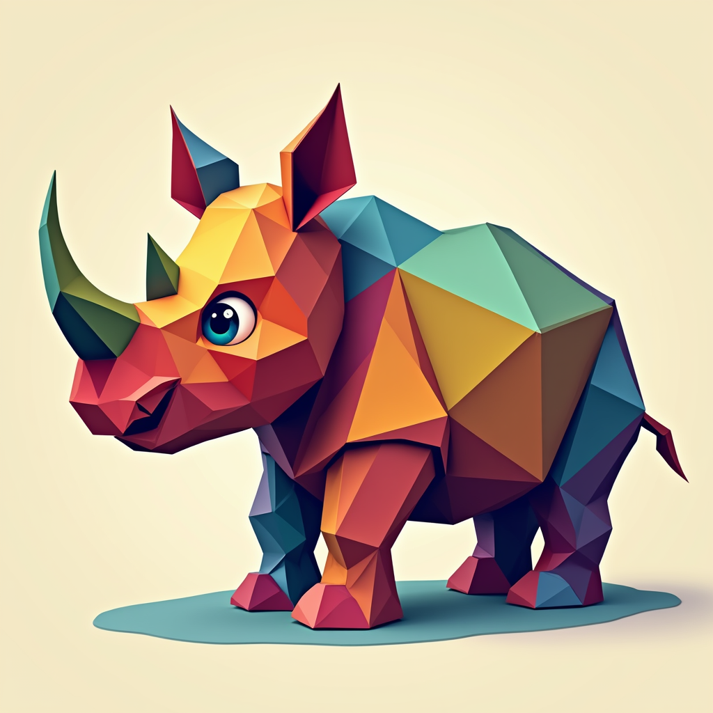 The Geometric, Colorful, Cartoonish Origami Rhino