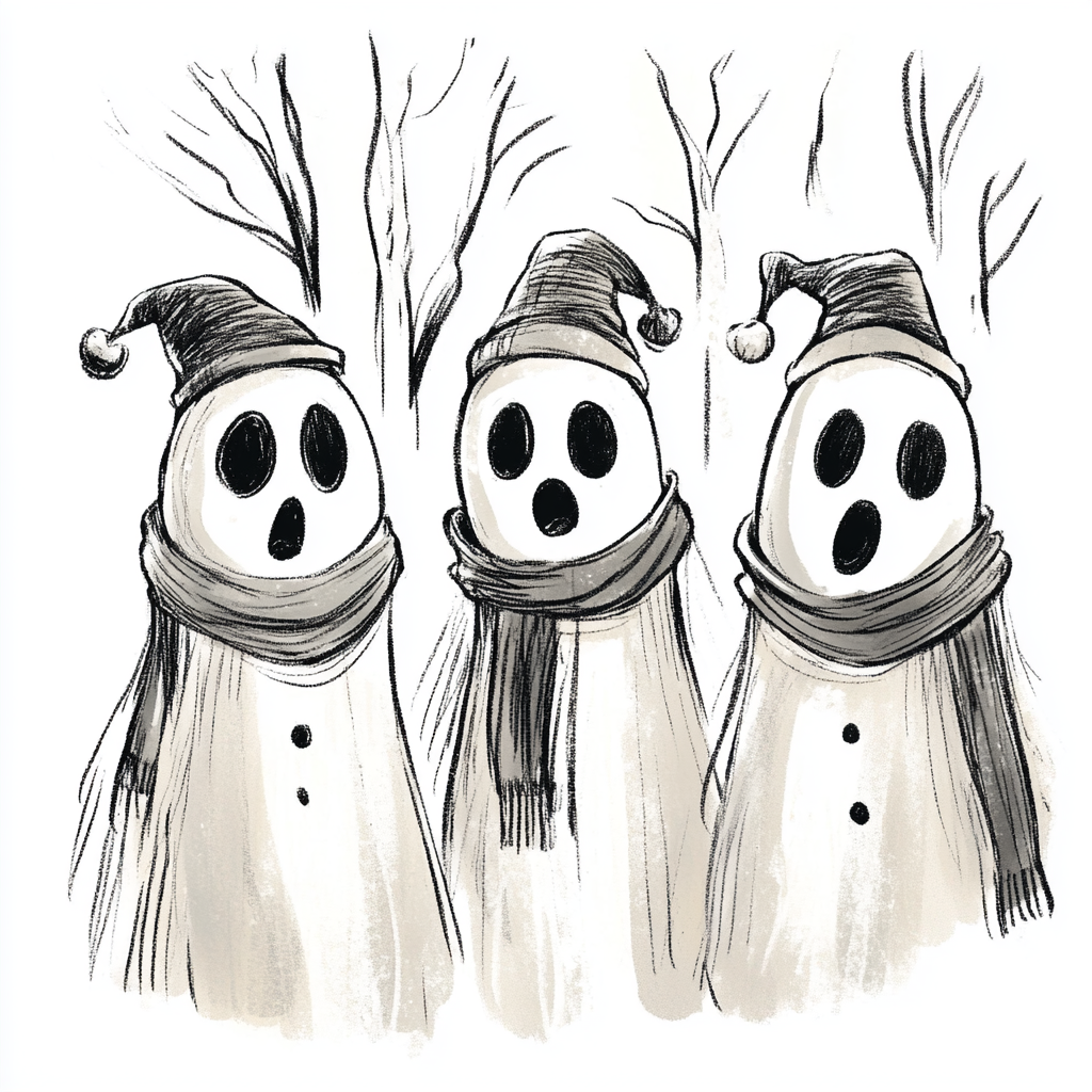 The Ghostly Carolers in Christmas Hats