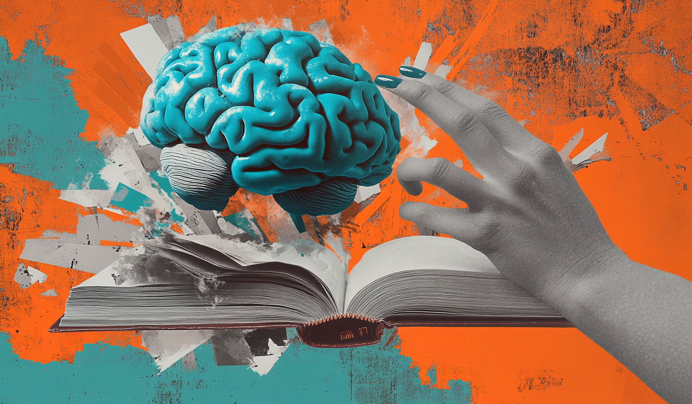 The Giant Brain, Book, and Hand Collage