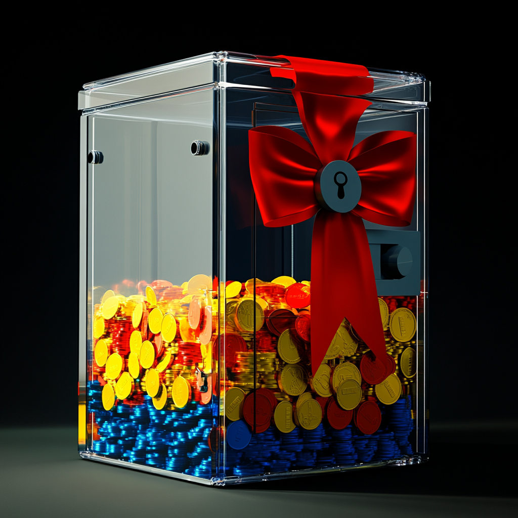 The Giant Clear Safe with Colorful Coins Inside