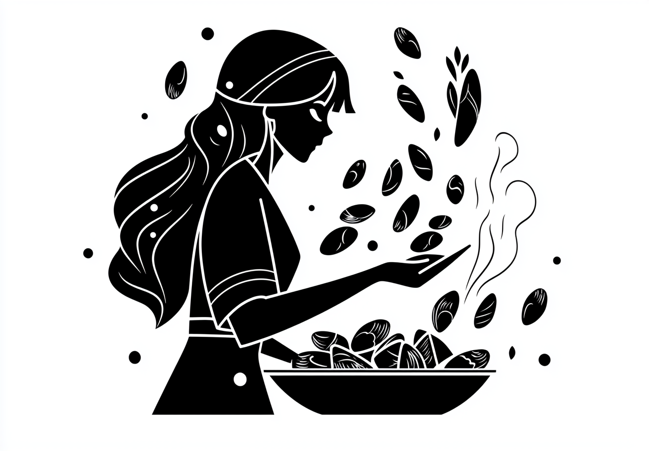 The Girl Cooking Mussels in Ancient Slavic Style