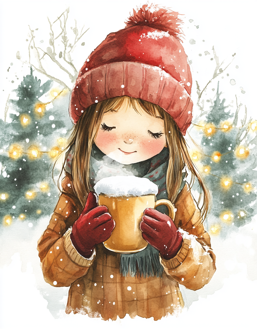 The Girl with Red Hat and Christmas Mug