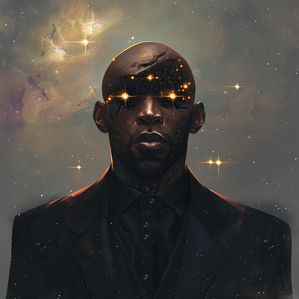 The Glowing Cosmic-Eyed Man in Black Suit