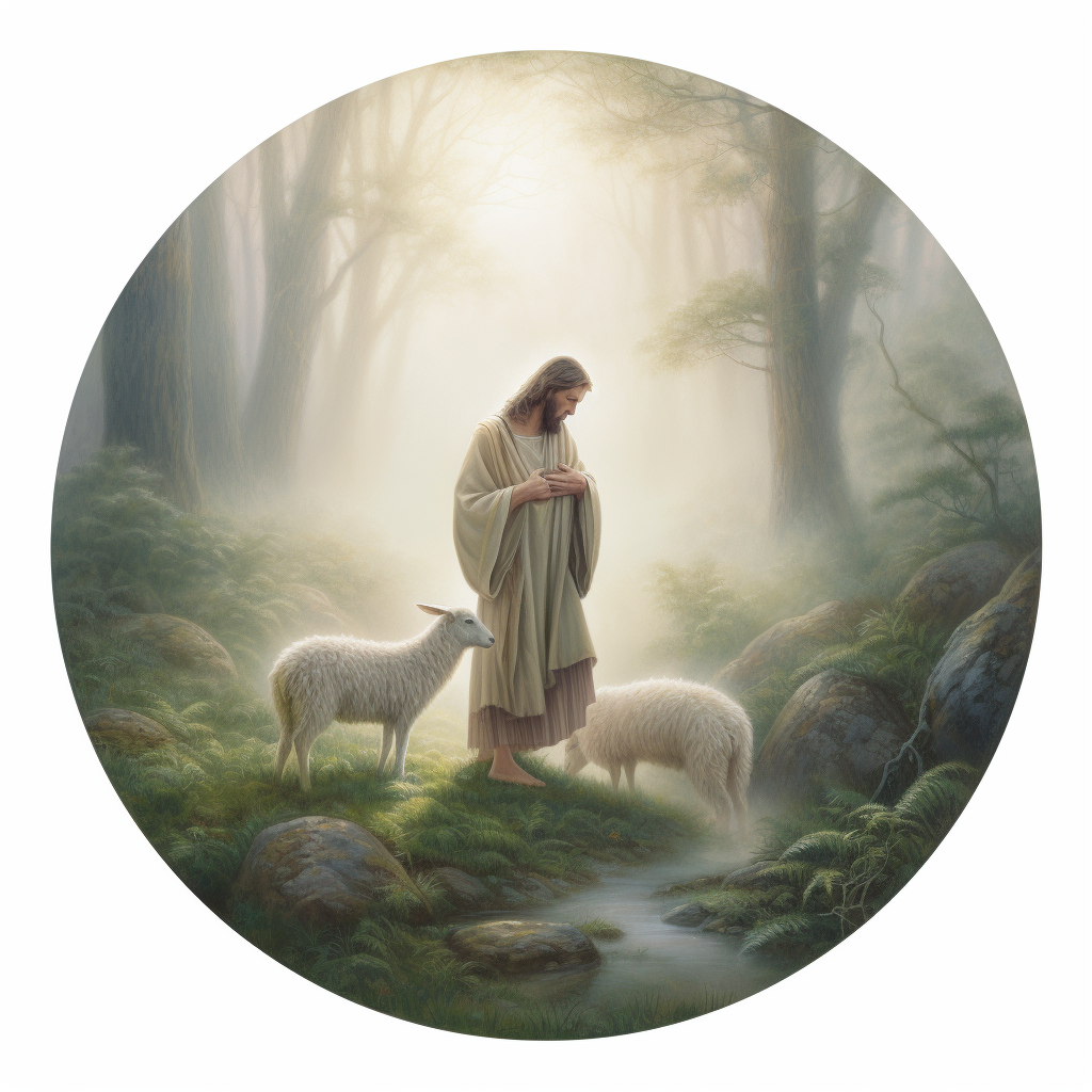 The Good Shepherd guides a trusting lamb