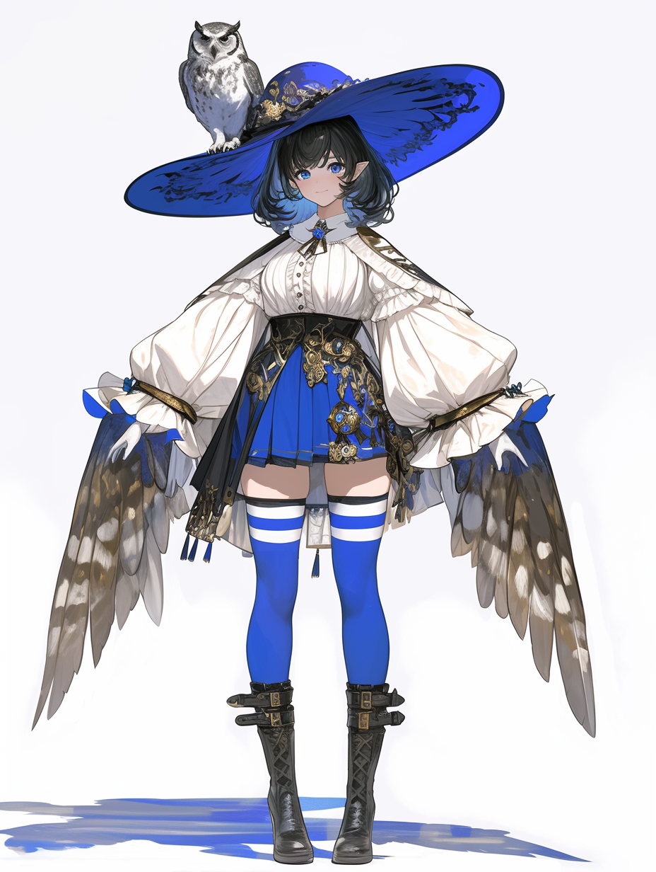 The Gothic Anime Owl Girl with Angel Wings