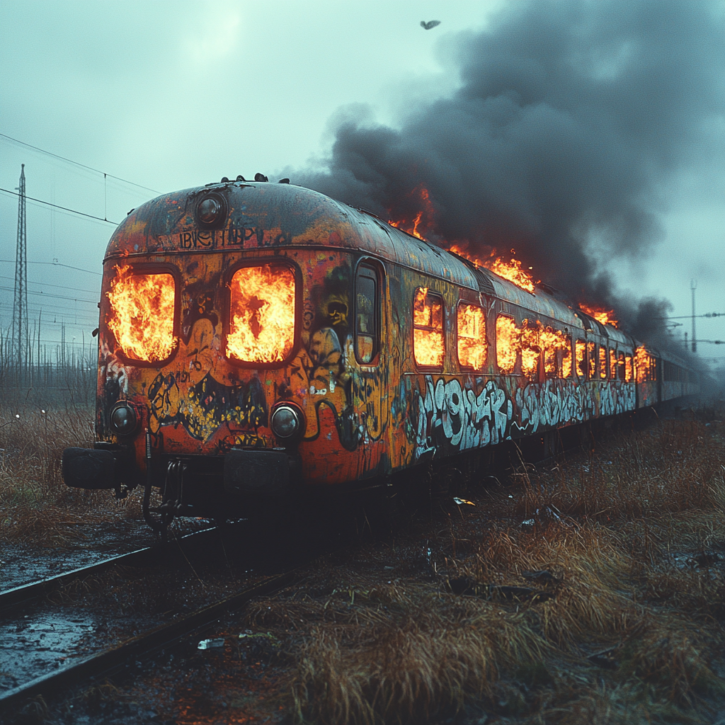 The Graffiti-Laden Train on Fire, Dutch Style