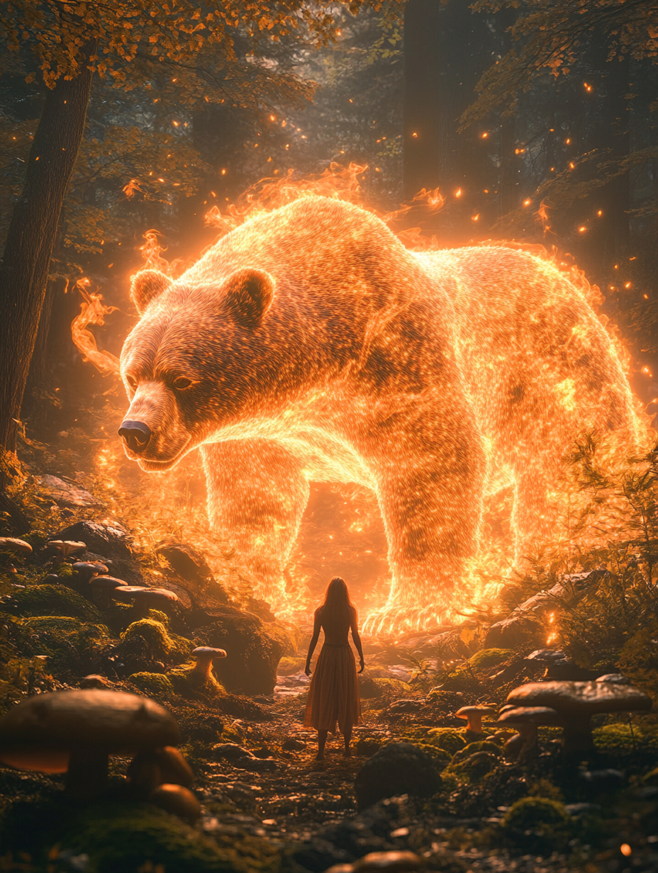 The Guiding Spirit with Bear in Fall Forest