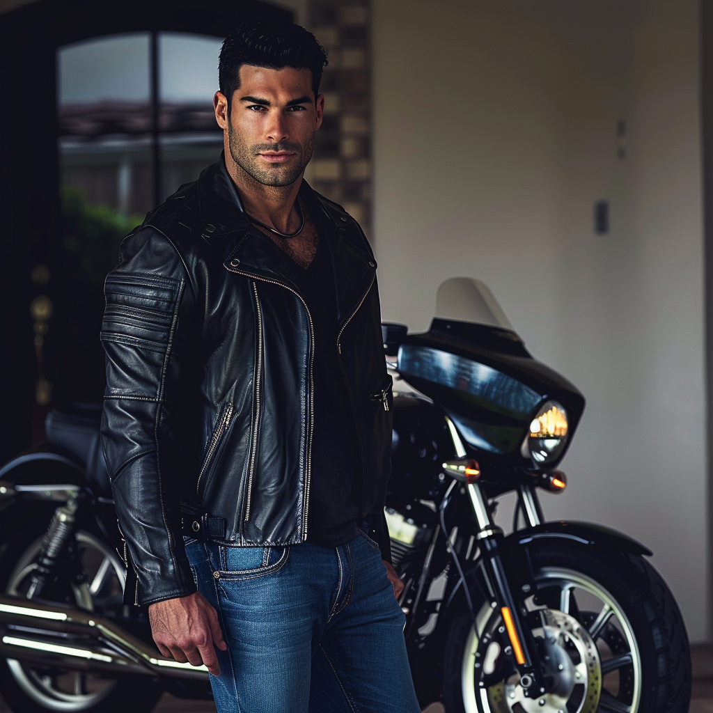 The Handsome Italian American Man on Motorcycle.