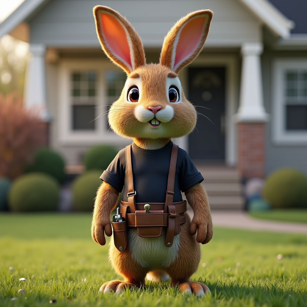 The Handy Easter Bunny with a Black T-Shirt