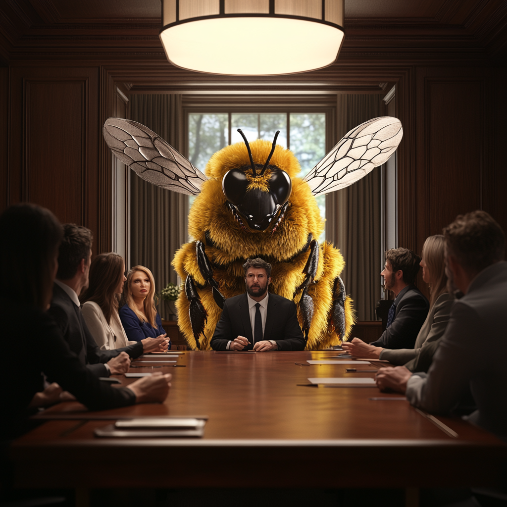 The Human Bee Executive Leading a Meeting.