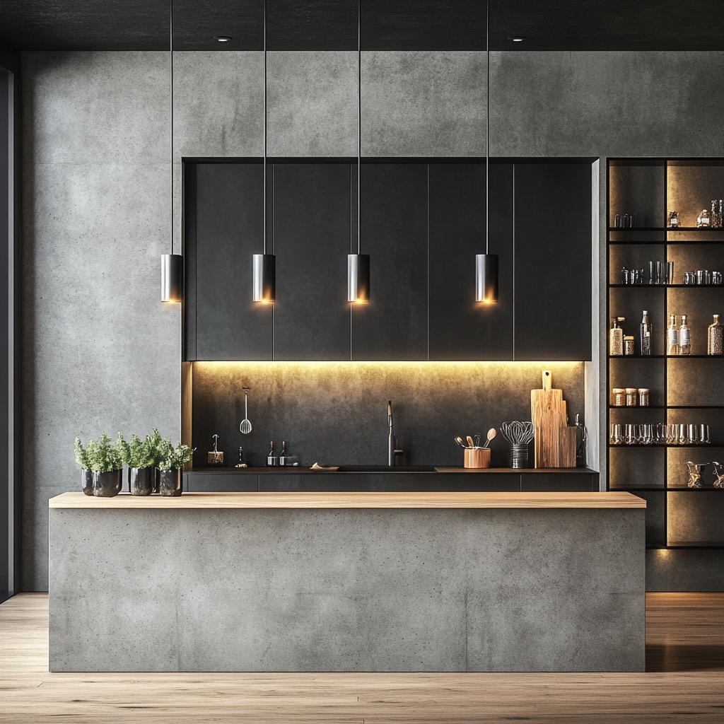 The Industrial-Style Kitchen and Foyer with Concrete Features