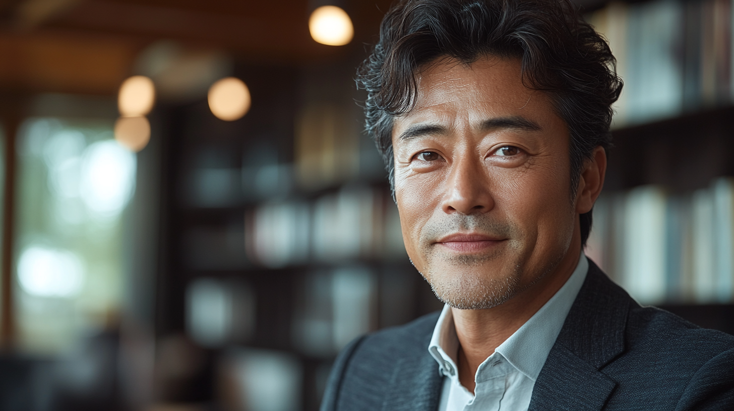 The Japanese man giving important presentation on stage