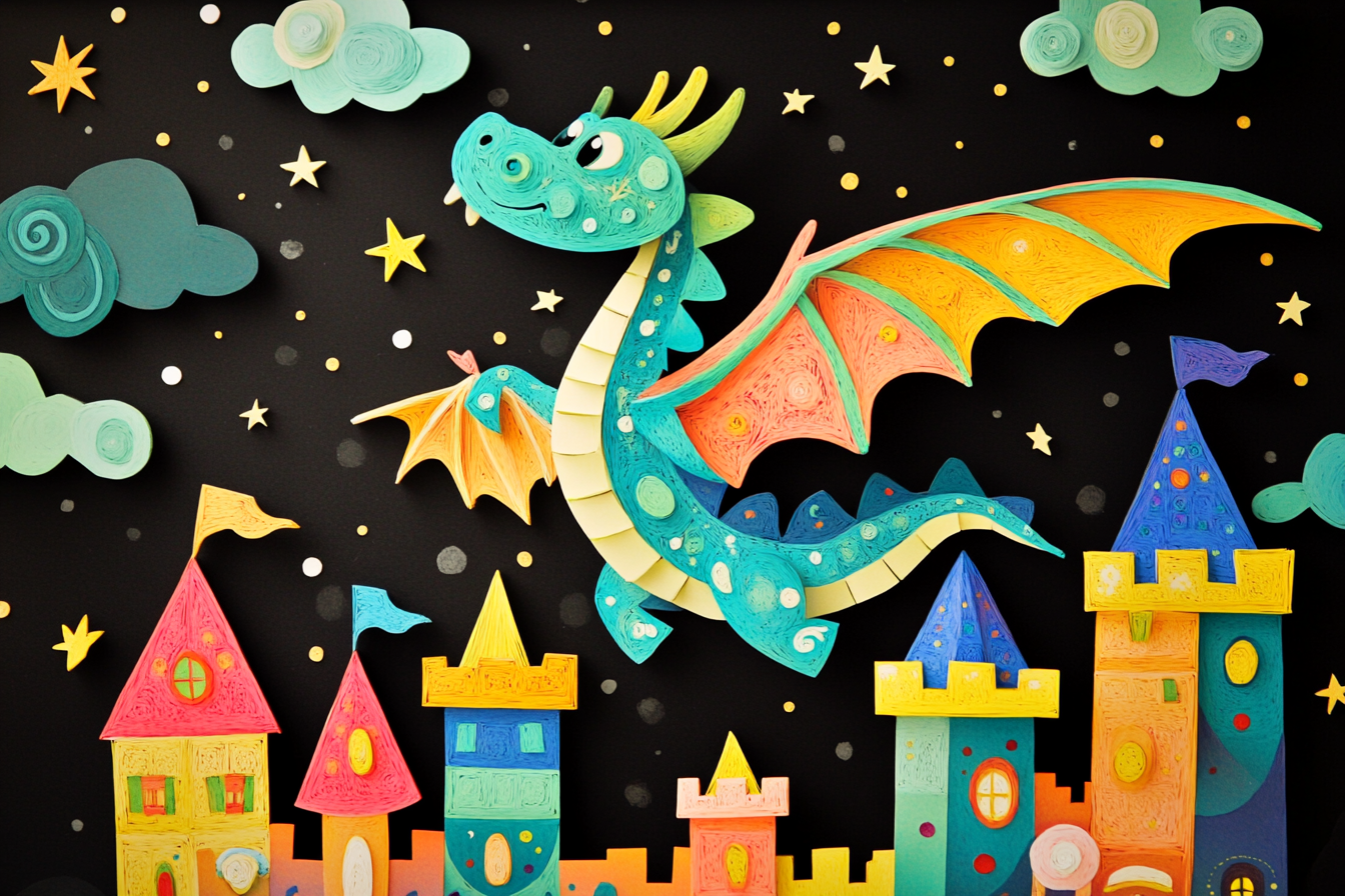 The Joyful Dragon Soaring Over Magical Castle