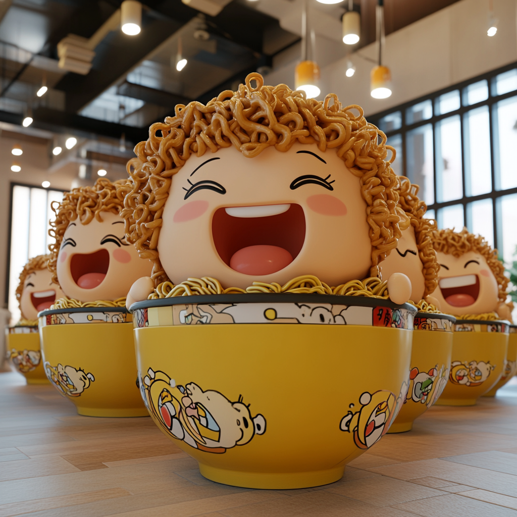 The Joyful Ramen Factory with Whimsical Characters