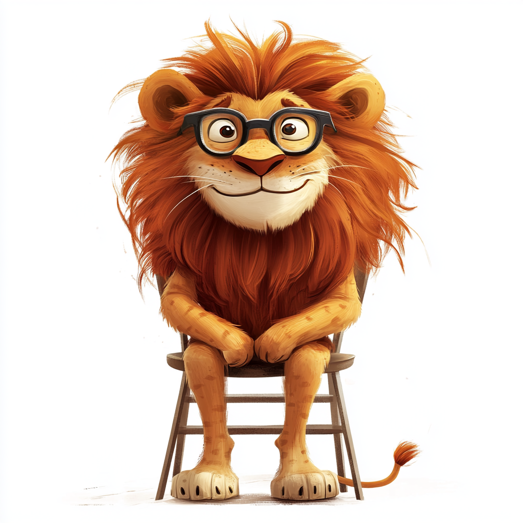 The Lion King wearing eyeglasses, funny children's illustration.