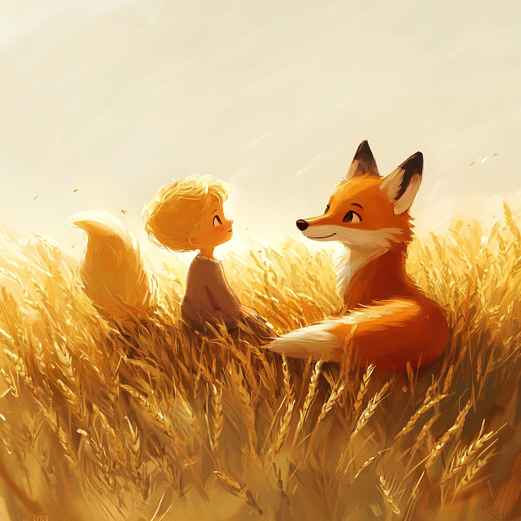 The Little Prince Meets Fox in Golden Field