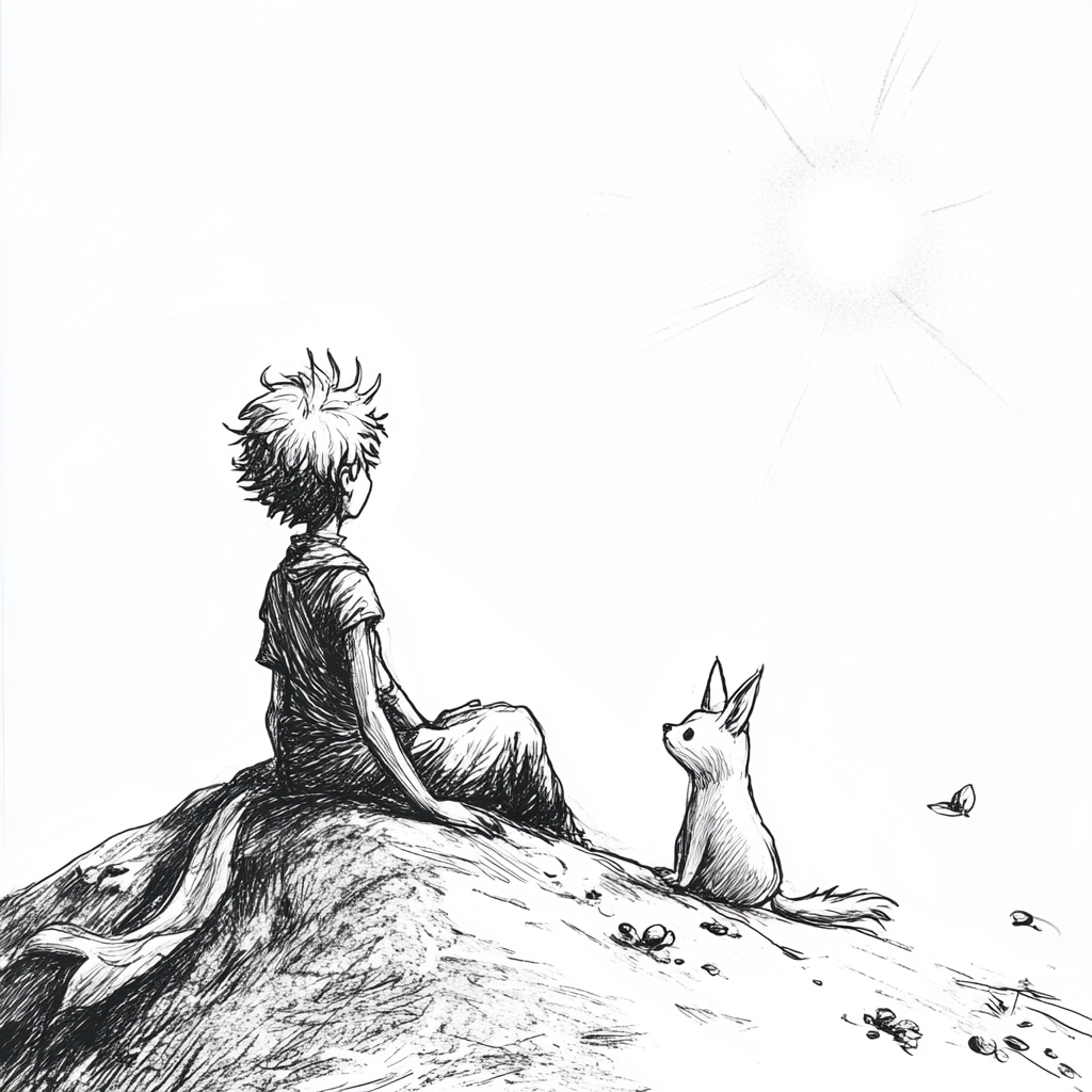 The Little Prince and Fox on compass tattoo design.