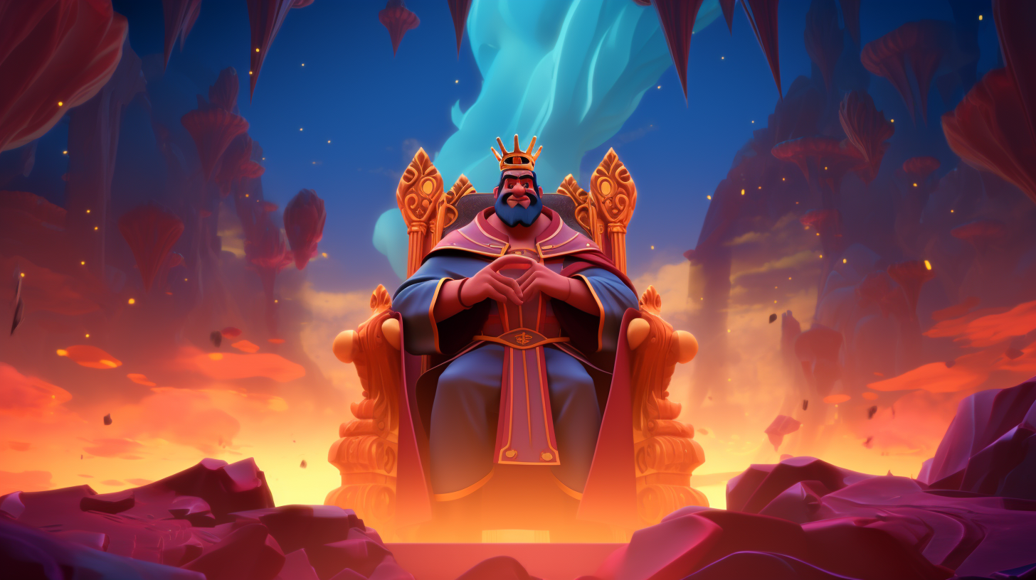 The Lonely Proud King on empty planet throne.