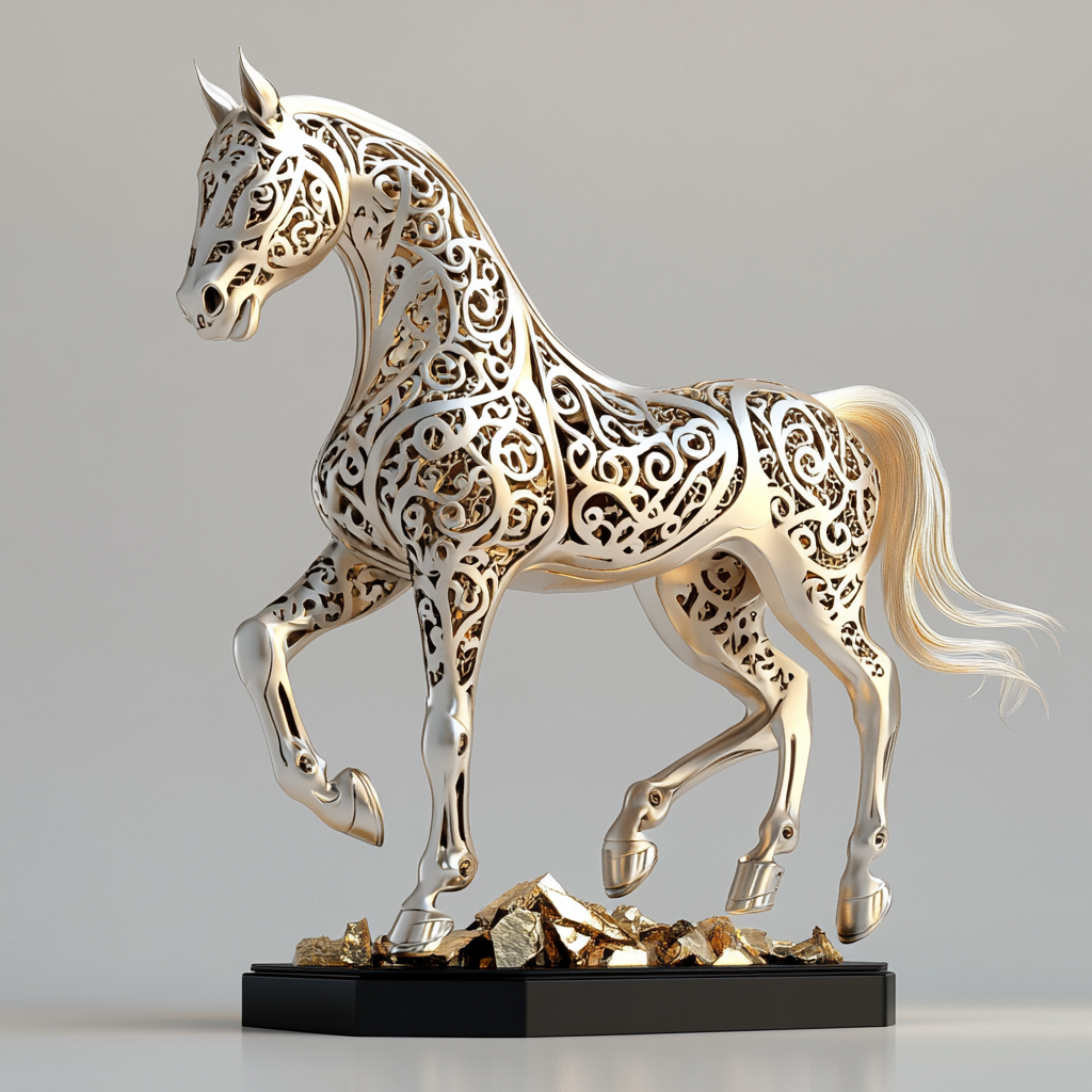 The Majestic, Intricate Jumping Horse Sculpture on Pedestal