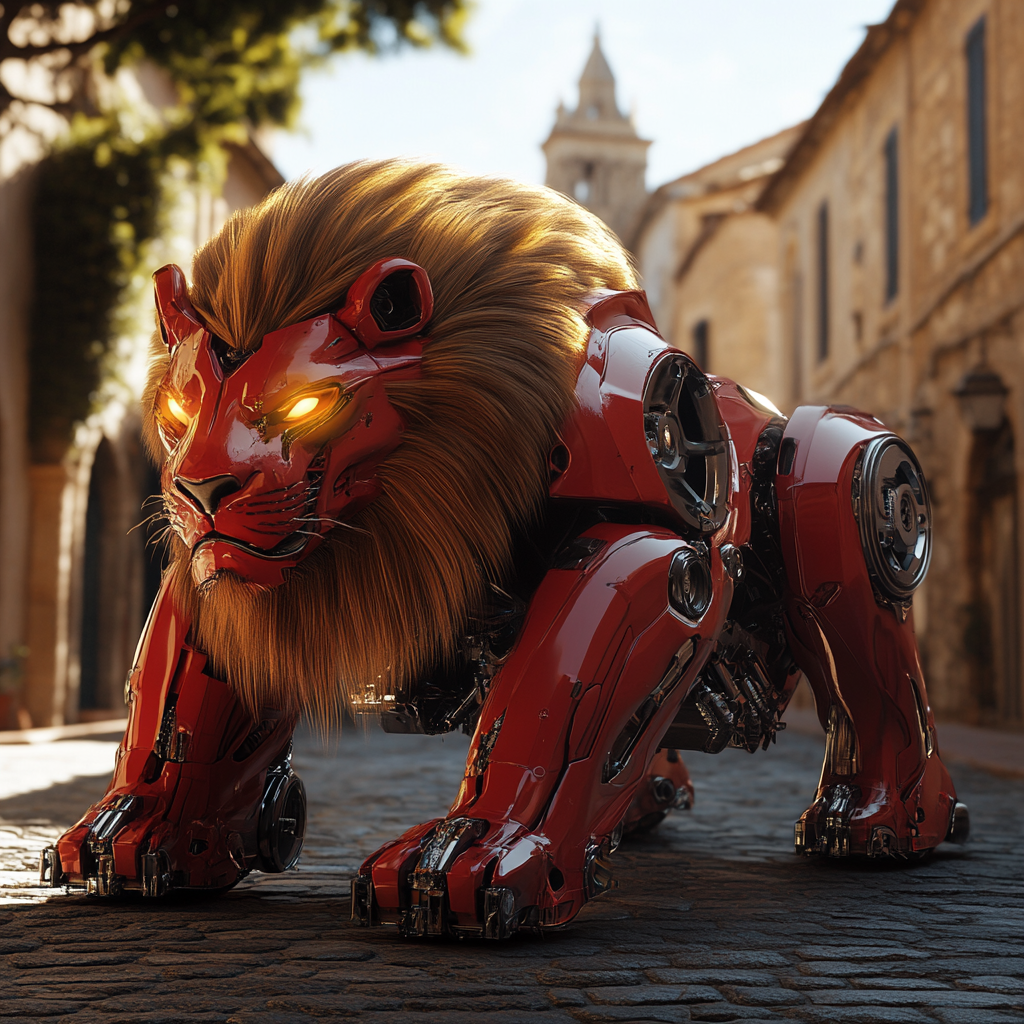 The Majestic Lion-Lamborghini Hybrid in Italian Village