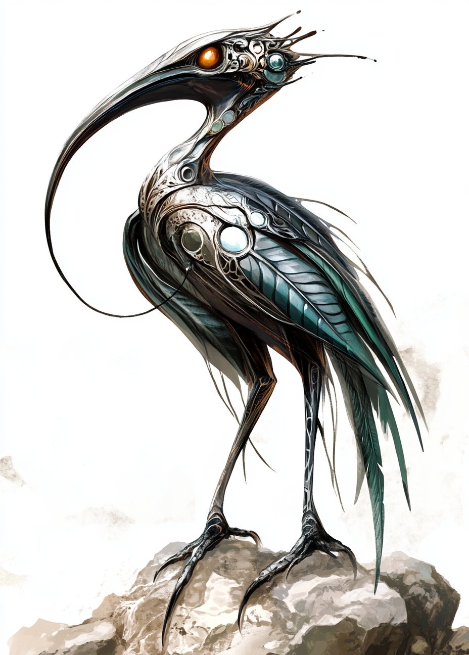 The Mechanical Whistlebeak Bird in Fantasy Art