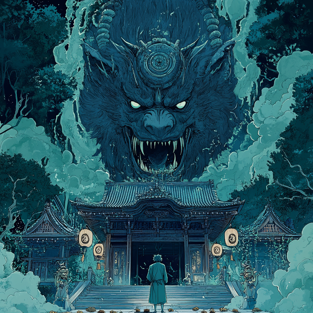 The Medicine Seller confronting Mononoke at shrine.