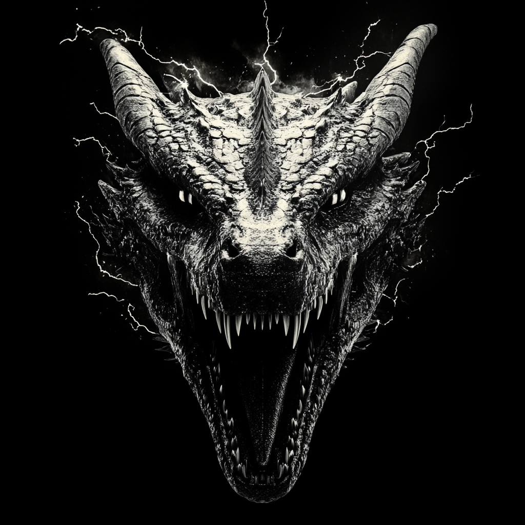 The Menacing Black and White Dragon's Electric Gaze