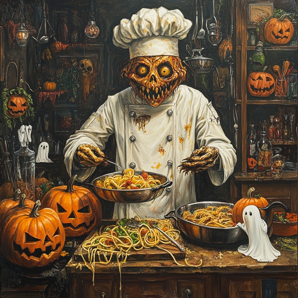 The Monster Chef Preparing Halloween Italian Dishes