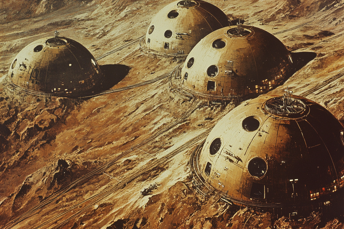 The Moon Colony with Domes and Railines