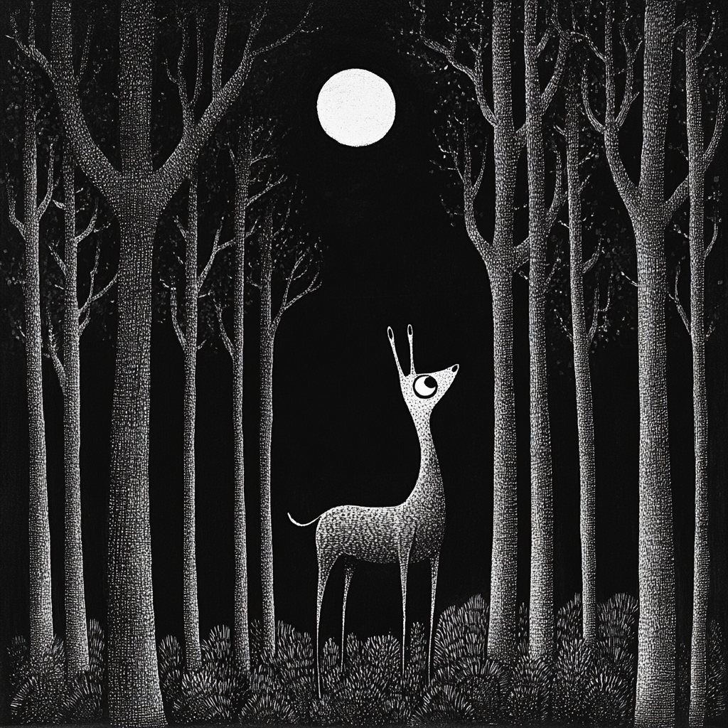 The Mysterious Forest: A Deer in Moonlight