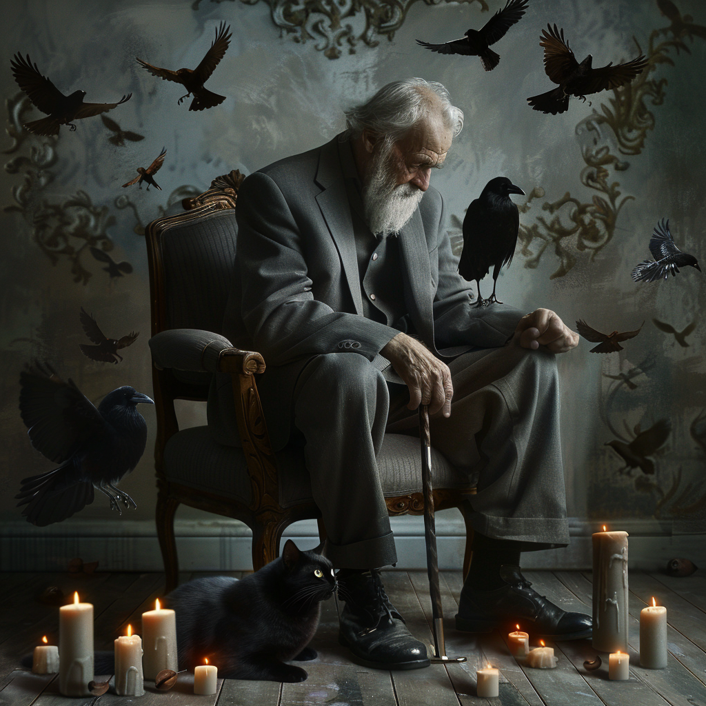 The Mysterious Old Man Sitting with Crows