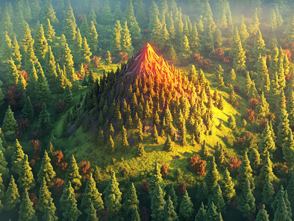 The Mystical Forest with Red Mountain Peak