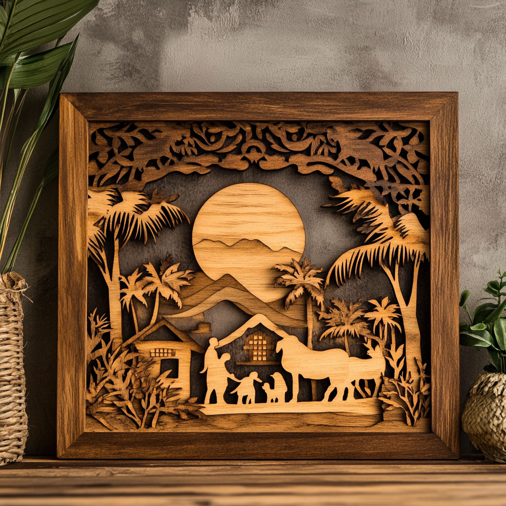 The Nativity Scene in a Wooden Frame